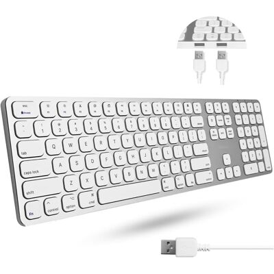 Macally - Premium Wired Mac Keyboard with 2 Port Hub - Full Size with Numeric Keypad - Aluminum - Silver Macally - Premium Wired Mac Keyboard with 2 Port Hub - Full Size with Numeric Keypad - Aluminum - Silver
