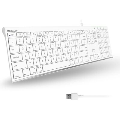 Macally - Slim USB Wired Keyboard for Mac and Windows - Simple and Sophisticated - USB Apple Keyboard with Numeric Keypad - White Macally - Slim USB Wired Keyboard for Mac and Windows - Simple and Sophisticated - USB Apple Keyboard with Numeric Keypad - White