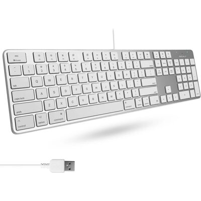 Macally - Ultra-Slim USB Wired Keyboard with Number Keypad - Silver - Silver Aluminum Macally - Ultra-Slim USB Wired Keyboard with Number Keypad - Silver - Silver Aluminum