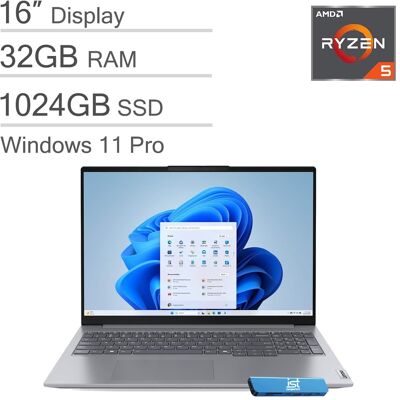 Lenovo - Upgraded - ThinkBook 16 Gen 7 16" FHD+ Laptop - AMD Ryzen 5 with 32GB DDR5 Memory - 1TB SSD - Fingerprint Reader - Windows 11 Pro - Arctic Gray Lenovo - Upgraded - ThinkBook 16 Gen 7 16" FHD+ Laptop - AMD Ryzen 5 with 32GB DDR5 Memory - 1TB SSD - Fingerprint Reader - Windows 11 Pro - Arctic Gray