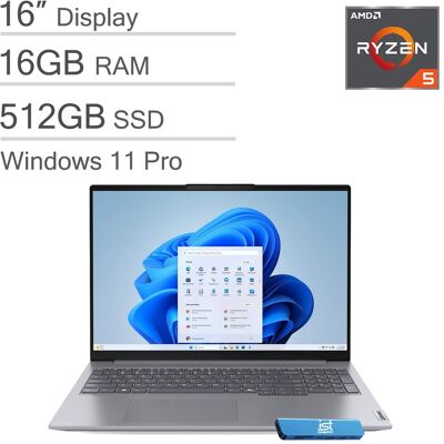 Lenovo - Upgraded - ThinkBook 16 Gen 7 16" FHD+ Laptop - AMD Ryzen 5 with 16GB DDR5 Memory - 512GB SSD - Fingerprint Reader - Windows 11 Pro - Arctic Gray Lenovo - Upgraded - ThinkBook 16 Gen 7 16" FHD+ Laptop - AMD Ryzen 5 with 16GB DDR5 Memory - 512GB SSD - Fingerprint Reader - Windows 11 Pro - Arctic Gray