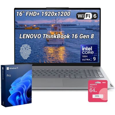 Lenovo - Upgraded - ThinkBook 16 16" FHD+ Laptop - Intel Core Ultra 9 185H - 32GB RAM 1TB SSD - FPR - Backlit KB - Adata 64GB USB Drive - Gray Lenovo - Upgraded - ThinkBook 16 16" FHD+ Laptop - Intel Core Ultra 9 185H - 32GB RAM 1TB SSD - FPR - Backlit KB - Adata 64GB USB Drive - Gray