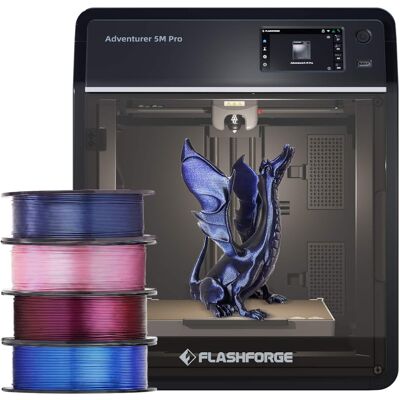 Flashforge - Adventurer 5M Pro 3D Printer Bundle with 4 Rolls PLA Multicolor Filament 1kg each - Black Flashforge - Adventurer 5M Pro 3D Printer Bundle with 4 Rolls PLA Multicolor Filament 1kg each - Black