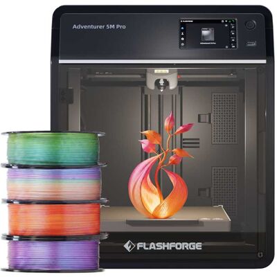 Flashforge - Adventurer 5M Pro 3D Printer Bundle with 4 Rolls HS PLA Multicolor Filament 1kg each - Black Flashforge - Adventurer 5M Pro 3D Printer Bundle with 4 Rolls HS PLA Multicolor Filament 1kg each - Black