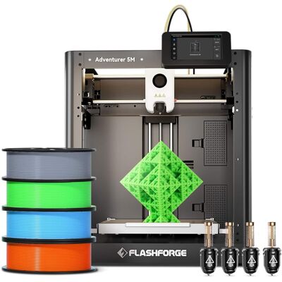 Flashforge - Adventurer 5M 3D Printer Bundle 4x HS PLA Filament 1kg Spools + 4x 0.4mm Nozzles - Black Flashforge - Adventurer 5M 3D Printer Bundle 4x HS PLA Filament 1kg Spools + 4x 0.4mm Nozzles - Black