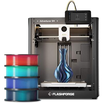 Flashforge - Adventurer 5M 3D Printer Bundle with 4 HS PLA Multicolor Filaments - Black Flashforge - Adventurer 5M 3D Printer Bundle with 4 HS PLA Multicolor Filaments - Black