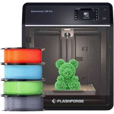 Flashforge - Adventurer 5M Pro 3D Printer Bundle with 4 Rolls HS PLA Filament 1kg each - Black Flashforge - Adventurer 5M Pro 3D Printer Bundle with 4 Rolls HS PLA Filament 1kg each - Black