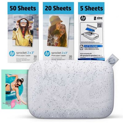 HP - Sprocket 2x3" Photo Printer Bundle, 75 Sheets, Bluetooth Portable Zink Mobile Printer - Luna Pearl HP - Sprocket 2x3" Photo Printer Bundle, 75 Sheets, Bluetooth Portable Zink Mobile Printer - Luna Pearl