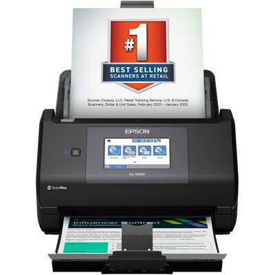 Epson - WorkForce ES-590W Wireless & USB High-Speed AI & Cloud Ready Desktop Color Duplex Document Scanner - Black Epson - WorkForce ES-590W Wireless & USB High-Speed AI & Cloud Ready Desktop Color Duplex Document Scanner - Black