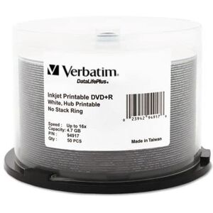 Verbatim - 94917 4.7 GB 16x DVD R Recordable Disc - (50/Pack) - White Verbatim - 94917 4.7 GB 16x DVD R Recordable Disc - (50/Pack) - White