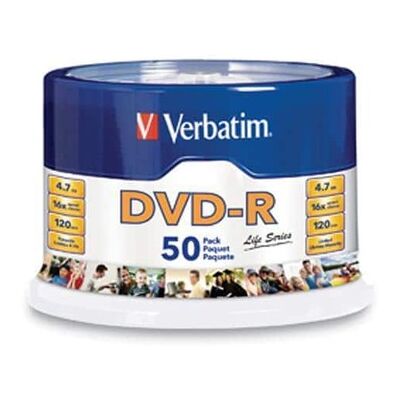 Verbatim - Life Series 4.7GB 16X DVD-R 50 Packs Spindle Media Model 97176 - Silver Verbatim - Life Series 4.7GB 16X DVD-R 50 Packs Spindle Media Model 97176 - Silver