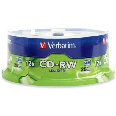 Verbatim - 700MB 12X CD-RW 25 Packs Spindle Media Model 95155 - Silver Verbatim - 700MB 12X CD-RW 25 Packs Spindle Media Model 95155 - Silver
