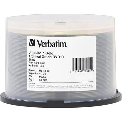 Verbatim - UltraLife DVD Recordable Media - DVD-R - 8x - 4.70 GB - 50 Pack Spindle - Silver Verbatim - UltraLife DVD Recordable Media - DVD-R - 8x - 4.70 GB - 50 Pack Spindle - Silver