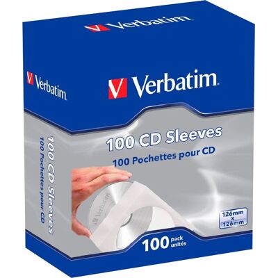 Verbatim - CD/DVD Paper Sleeves with Clear Window - White Verbatim - CD/DVD Paper Sleeves with Clear Window - White