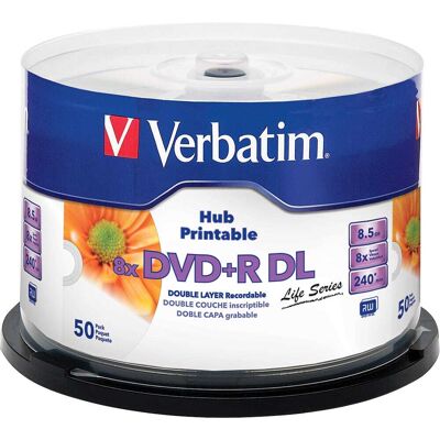 Verbatim - Inkjet Hub 8x DVD+R DL Disks - Multicolor Verbatim - Inkjet Hub 8x DVD+R DL Disks - Multicolor
