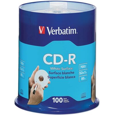 Verbatim - 94712 700 MB/80 min 52x CD-R Recordable Disc - (100/Pack) - White Verbatim - 94712 700 MB/80 min 52x CD-R Recordable Disc - (100/Pack) - White