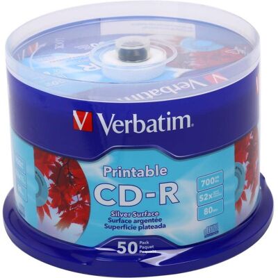 Verbatim - 700MB 52X CD-R Silver Inkjet Printable 50 Packs Spindle Disc Model 95005 Verbatim - 700MB 52X CD-R Silver Inkjet Printable 50 Packs Spindle Disc Model 95005