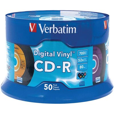 Verbatim - 700 MB 80-Minute Digital Vinyl CD-Rs 50 Pack - Blue Verbatim - 700 MB 80-Minute Digital Vinyl CD-Rs 50 Pack - Blue