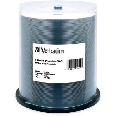 Verbatim - CD-R 700MB 52X White Thermal Printable, Hub Printable - 100pk Spindle Verbatim - CD-R 700MB 52X White Thermal Printable, Hub Printable - 100pk Spindle