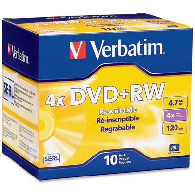 Verbatim - DataLifePlus 4.7GB 4X DVD+RW 10 Packs Jewel Case Disc Model 94839 - Silver Verbatim - DataLifePlus 4.7GB 4X DVD+RW 10 Packs Jewel Case Disc Model 94839 - Silver