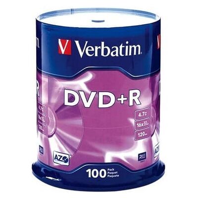Verbatim - 4.7 GB 16X DVD+R 100 Packs Spindle Disc Model 95098 - Silver Verbatim - 4.7 GB 16X DVD+R 100 Packs Spindle Disc Model 95098 - Silver