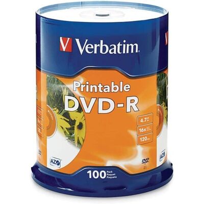 Verbatim - 4.7GB 16X DVD-R Inkjet Printable 100 Packs Disc Model 95153 Verbatim - 4.7GB 16X DVD-R Inkjet Printable 100 Packs Disc Model 95153