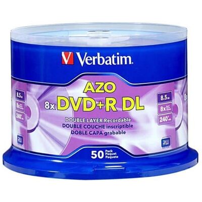 Verbatim - DVD+R DL 8.5GB 8X with Branded Surface - 50pk Spindle Verbatim - DVD+R DL 8.5GB 8X with Branded Surface - 50pk Spindle