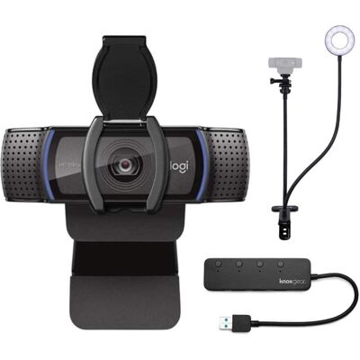 Logitech - C920S Pro HD Webcam with Stand with Selfie Ring Light & 4-Port USB Hub Logitech - C920S Pro HD Webcam with Stand with Selfie Ring Light & 4-Port USB Hub