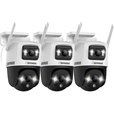 Defender - AI POWERED Guard Pro 3K PLUS Dual Lens PTZ Wi-Fi 6 Plug-in Security Camera - 3 Pack - White Defender - AI POWERED Guard Pro 3K PLUS Dual Lens PTZ Wi-Fi 6 Plug-in Security Camera - 3 Pack - White