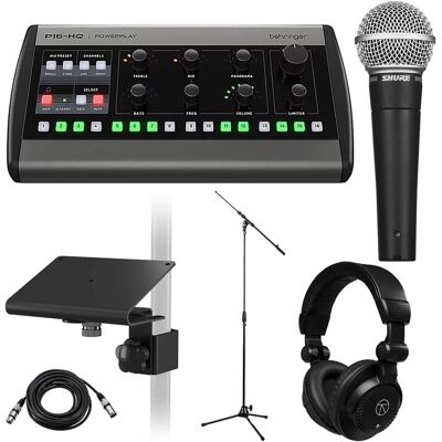 Behringer - P16-HQ POWERPLAY 16-Channel Personal Monitoring Mixer, Bundle with SM58-LC Microphone, Mounting Bracket, Mic Behringer - P16-HQ POWERPLAY 16-Channel Personal Monitoring Mixer, Bundle with SM58-LC Microphone, Mounting Bracket, Mic