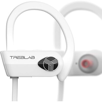 TREBLAB - XR500 Bluetooth Running Headphones, IPX7 Waterproof, Noise Cancelling, Secure-Fit, Wireless Sport Earbuds with Mic - Black with white logo TREBLAB - XR500 Bluetooth Running Headphones, IPX7 Waterproof, Noise Cancelling, Secure-Fit, Wireless Sport Earbuds with Mic - Black with white logo