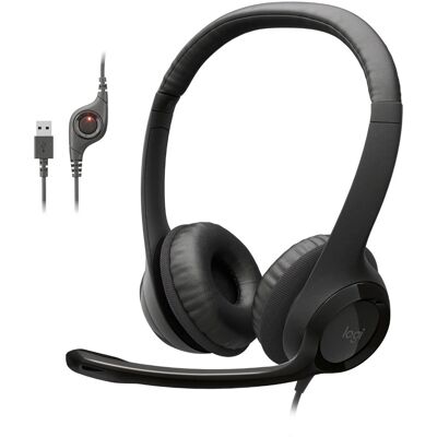 Logitech - H390 Wired USB-A On-Ear Stereo Headphones with Noise Canceling Microphone - Black Logitech - H390 Wired USB-A On-Ear Stereo Headphones with Noise Canceling Microphone - Black