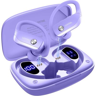 VEAT00L - VEATOOL Sport Earbuds: Bluetooth 5.4, 72H Playtime, Earhook, IP7 Waterproof, Noise-Cancelling Mic - 紫色 VEAT00L - VEATOOL Sport Earbuds: Bluetooth 5.4, 72H Playtime, Earhook, IP7 Waterproof, Noise-Cancelling Mic - 紫色