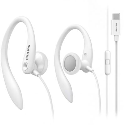 Philips - USB-C Wired Sport Earbuds with 15mm Drivers and Inline Controls & Mic - White Philips - USB-C Wired Sport Earbuds with 15mm Drivers and Inline Controls & Mic - White