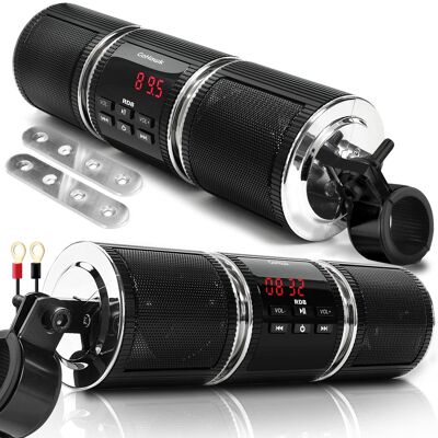 GoHawk - Bluetooth Motorcycle Speakers, RD8 Waterproof Stereo Audio Sound Bar System w/ Built-in Amplifier, FM Radio, USB for ATV - Black GoHawk - Bluetooth Motorcycle Speakers, RD8 Waterproof Stereo Audio Sound Bar System w/ Built-in Amplifier, FM Radio, USB for ATV - Black