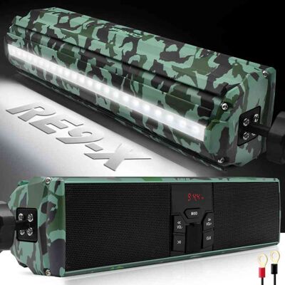 GoHawk - Bluetooth Motorcycle Speakers, Waterproof Soundbar Stereo Audio Stereo System w/ LED, FM Radio, USB Music for ATV, RE9-X - Camo Green GoHawk - Bluetooth Motorcycle Speakers, Waterproof Soundbar Stereo Audio Stereo System w/ LED, FM Radio, USB Music for ATV, RE9-X - Camo Green