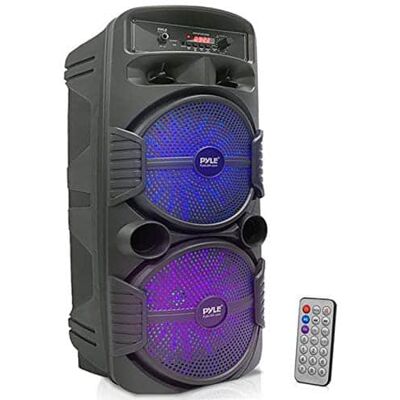 Pyle - Dual 8’’ MP3/USB/FM Radio (600 Watt) Bluetooth Portable PA Speaker w/Flashing Party Lights Pyle - Dual 8’’ MP3/USB/FM Radio (600 Watt) Bluetooth Portable PA Speaker w/Flashing Party Lights