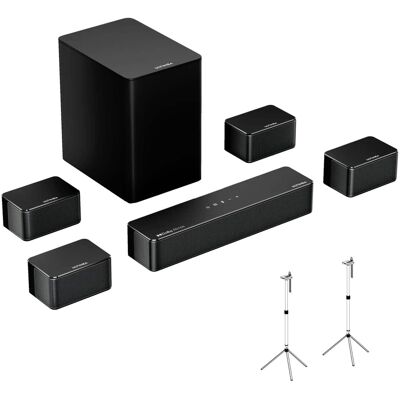 Ultimea - Poseidon D80 Boom 7.1 Channel Sound bar with Dolby Atmos, Surround sound system + Steady 300 Speaker Stand - Black Ultimea - Poseidon D80 Boom 7.1 Channel Sound bar with Dolby Atmos, Surround sound system + Steady 300 Speaker Stand - Black