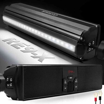 GoHawk - Bluetooth Motorcycle Speakers, Waterproof Soundbar Stereo Audio Stereo System w/ LED, FM Radio, USB Music for ATV, RE9-X - Black GoHawk - Bluetooth Motorcycle Speakers, Waterproof Soundbar Stereo Audio Stereo System w/ LED, FM Radio, USB Music for ATV, RE9-X - Black