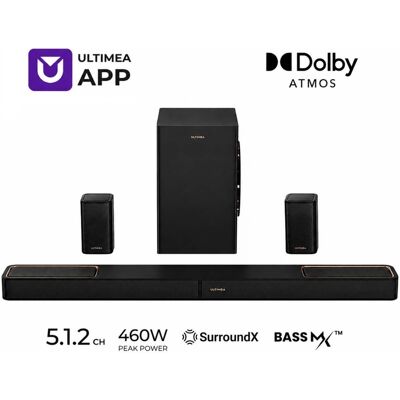 Ultimea - Skywave F40 Boom 5.1.2ch Sound Bar with Dolby Atmos, Surround Sound System for Home Theater, 460W - Black Ultimea - Skywave F40 Boom 5.1.2ch Sound Bar with Dolby Atmos, Surround Sound System for Home Theater, 460W - Black