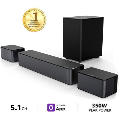Ultimea - Poseidon M3T 5.1 Surround Sound Bar, with Wireless Subwoofer and Rear Speakers, 350W - Black Ultimea - Poseidon M3T 5.1 Surround Sound Bar, with Wireless Subwoofer and Rear Speakers, 350W - Black
