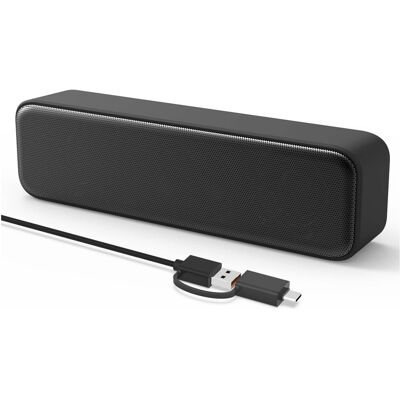 Dazzed Corner - Mini USB Computer Soundbar Speakers with Deep Bass & USB-C Adapter - Black Dazzed Corner - Mini USB Computer Soundbar Speakers with Deep Bass & USB-C Adapter - Black