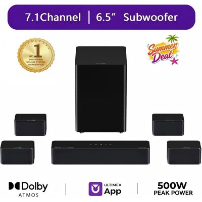 Ultimea - Poseidon D80 Boom 7.1 Channel Sound bar with Dolby Atmos, Surround sound system for tv, 500W - Black Ultimea - Poseidon D80 Boom 7.1 Channel Sound bar with Dolby Atmos, Surround sound system for tv, 500W - Black