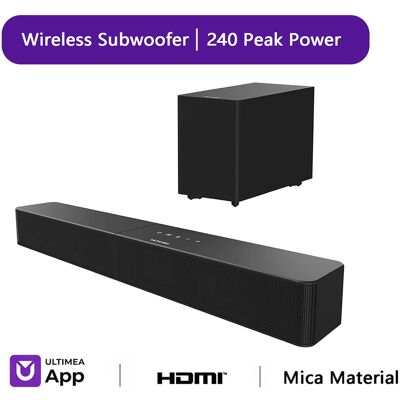 Ultimea - Poseidon R3T 2.1ch Soundbar with Wireless Subwoofer, BassMX & VoiceMX, App Control, Bluetooth, HDMI, 240W - Black Ultimea - Poseidon R3T 2.1ch Soundbar with Wireless Subwoofer, BassMX & VoiceMX, App Control, Bluetooth, HDMI, 240W - Black