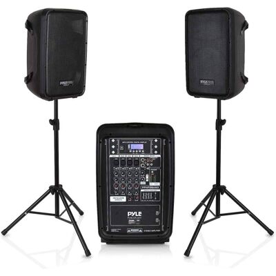 Pyle - PA Speaker DJ Mixer Bundle - 300 W Portable Pyle - PA Speaker DJ Mixer Bundle - 300 W Portable
