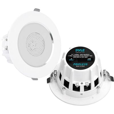 Pyle - Dual 3.5-Inch Speaker System – 140W Max, LED Lights, Aluminum Frame, Wall/Ceiling Mount - White Pyle - Dual 3.5-Inch Speaker System – 140W Max, LED Lights, Aluminum Frame, Wall/Ceiling Mount - White