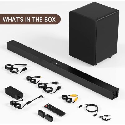 Topteng - BS-18E 2.1ch Bluetooth 5.0 Soundbar with Subwoofer - Heavy Bass, HDMI/Optical/AUX/USB, Wall-Mountable - Black Topteng - BS-18E 2.1ch Bluetooth 5.0 Soundbar with Subwoofer - Heavy Bass, HDMI/Optical/AUX/USB, Wall-Mountable - Black