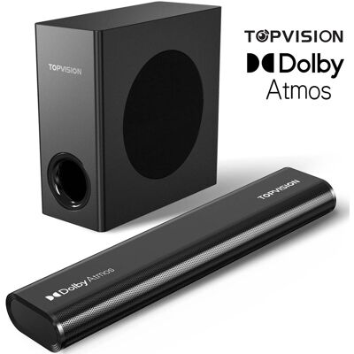 TOPVISION - 150-Watt 2.1-Channel Dolby Atmos Soundbar with Subwoofer, 3-D Surround Sound and Bluetooth 5.3 Connectivity - Black TOPVISION - 150-Watt 2.1-Channel Dolby Atmos Soundbar with Subwoofer, 3-D Surround Sound and Bluetooth 5.3 Connectivity - Black