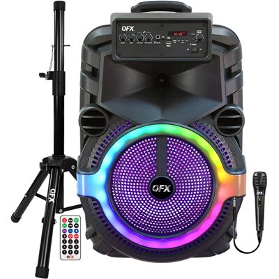 QFX - Portable Bluetooth True Wireless Speaker PBX-158SM, LEDs, Wired Microphone, Stand, Remote - Black QFX - Portable Bluetooth True Wireless Speaker PBX-158SM, LEDs, Wired Microphone, Stand, Remote - Black