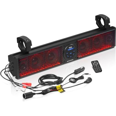 Boss Audio - ATV UTV 26-Inch Amplified Sound Bar, 4-Inch Speakers, 1-Inch Tweeters, IPX5 Weatherproof, Bluetooth, Multicolor Lighting - Black Boss Audio - ATV UTV 26-Inch Amplified Sound Bar, 4-Inch Speakers, 1-Inch Tweeters, IPX5 Weatherproof, Bluetooth, Multicolor Lighting - Black